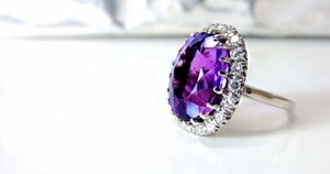 oval cut amethyst ring with diamond halo